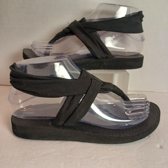 Skechers Sandals Womens 5 Yoga Foam Slingback Black ToePost Thong Flats‎ Comfort - Picture 1 of 7